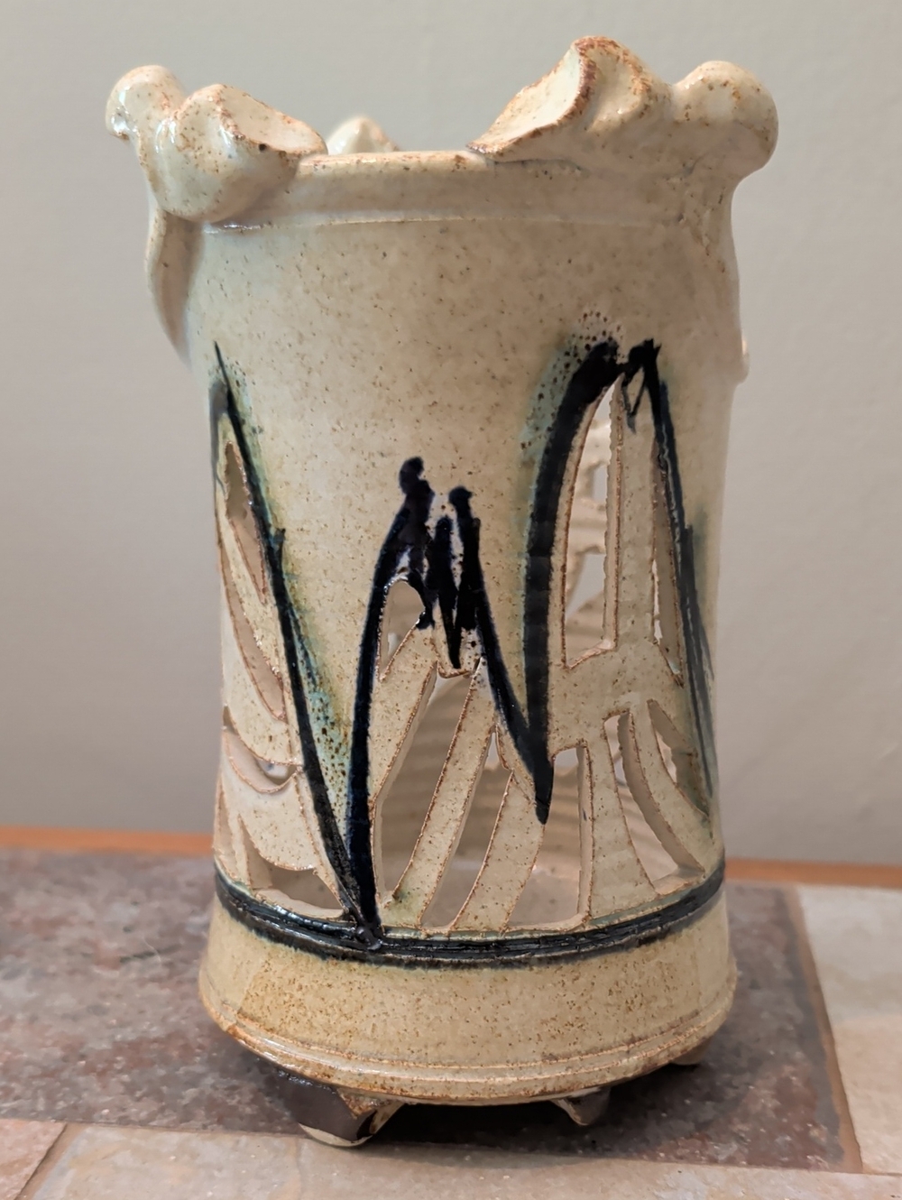 Handcrafted Pottery Lantern Pillar Candle Holder Artisan Stoneware Home Accent
